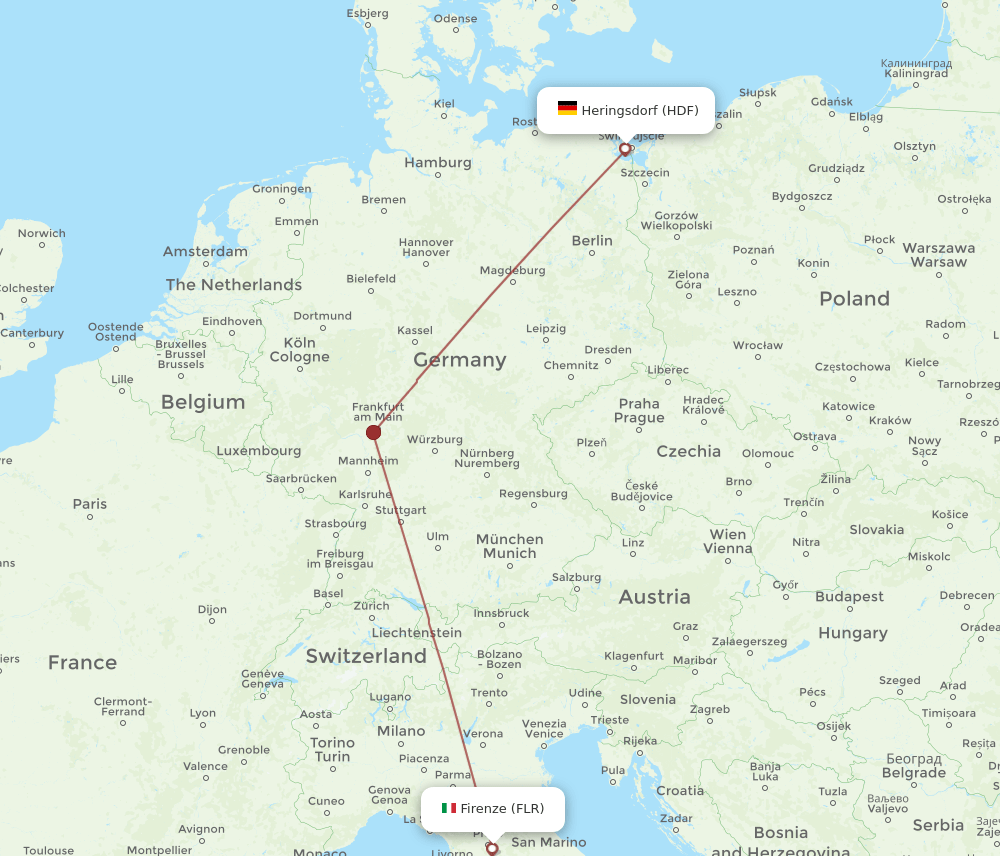 Florence - Heringsdorf route map and flight paths