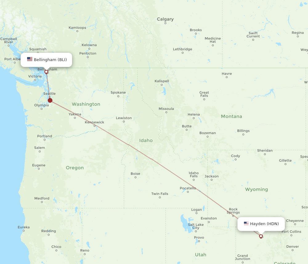 Hayden - Bellingham route map and flight paths