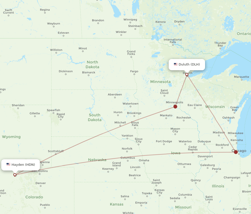 HDN to DLH flights and routes map