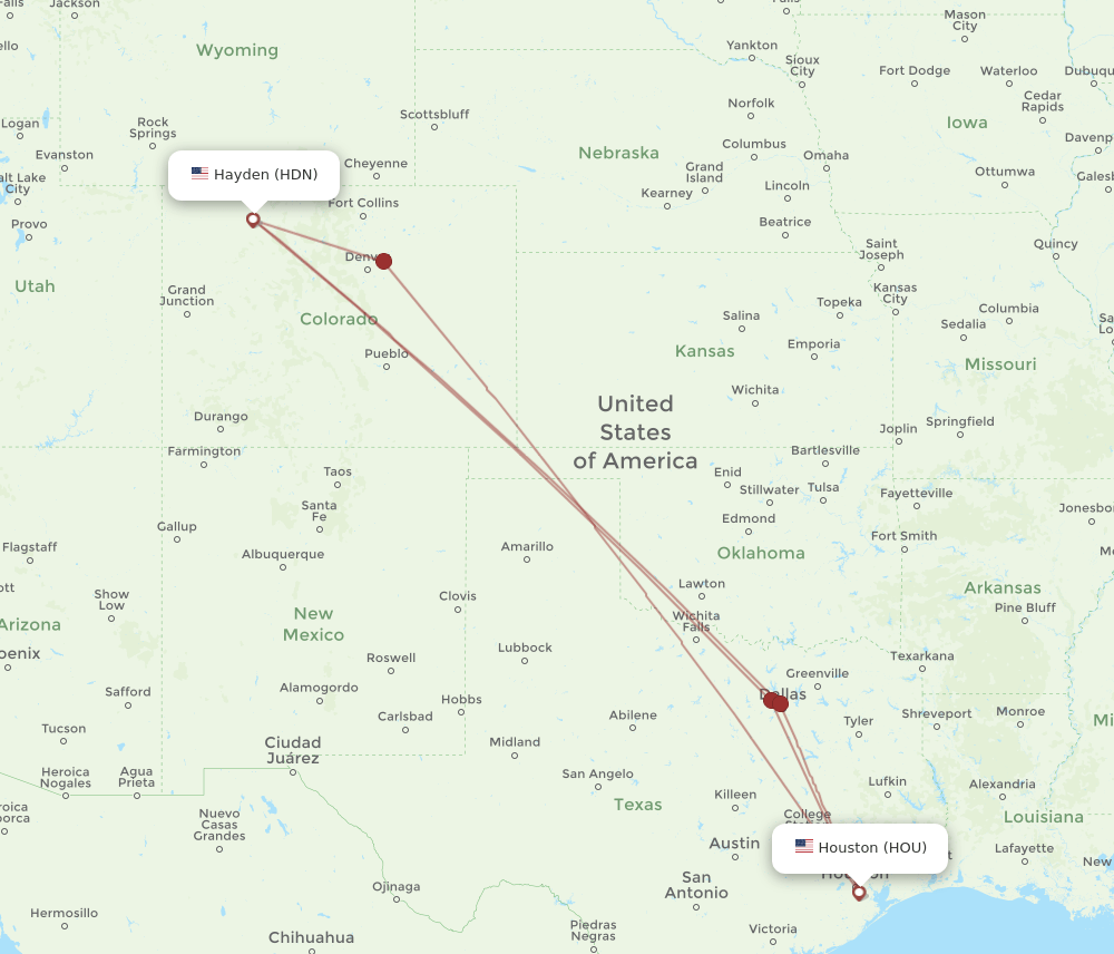 HDN-HOU flight routes