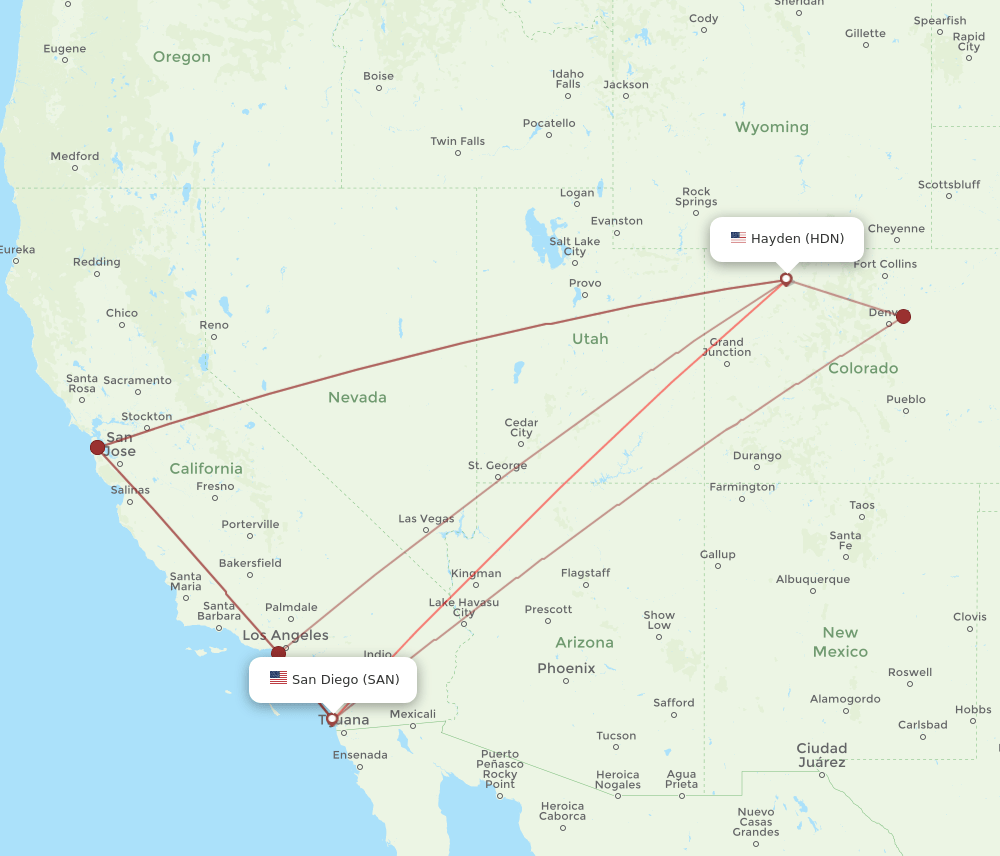 HDN-SAN flight routes