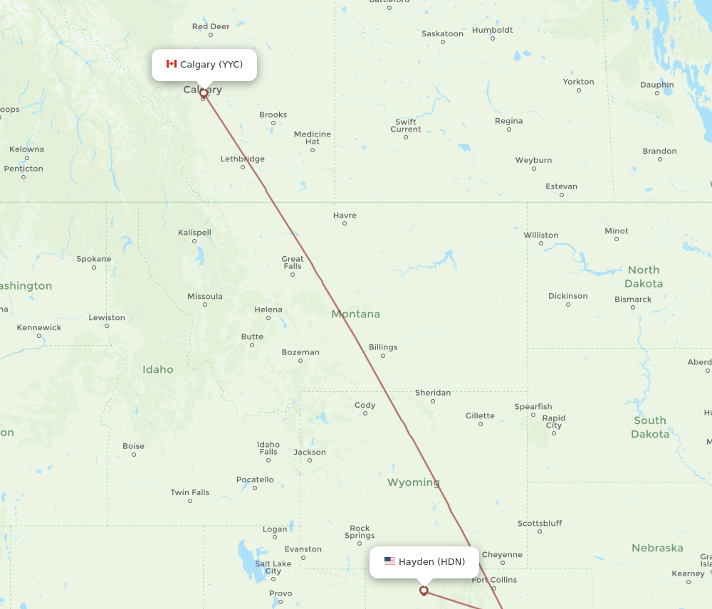 Calgary - Hayden route map and flight paths