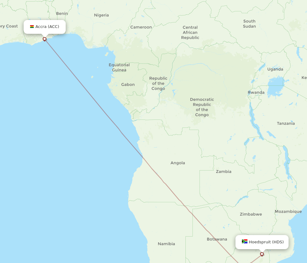 Accra - Hoedspruit route map and flight paths
