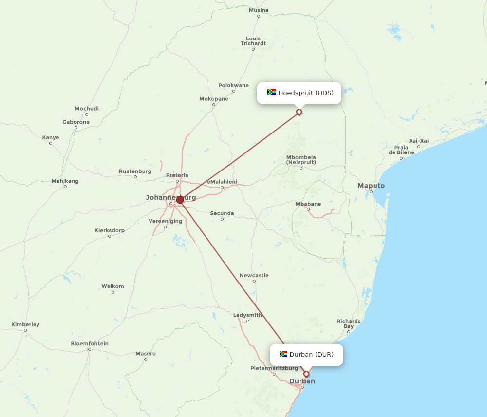 HDS to DUR flights and routes map