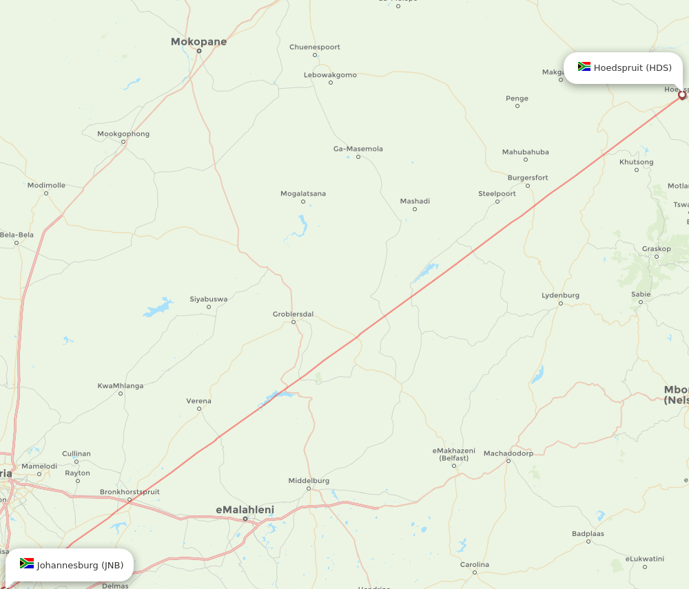 HDS to JNB flights and routes map