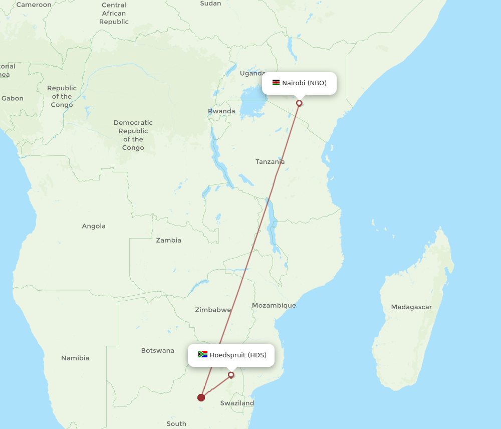 Nairobi - Hoedspruit route map and flight paths