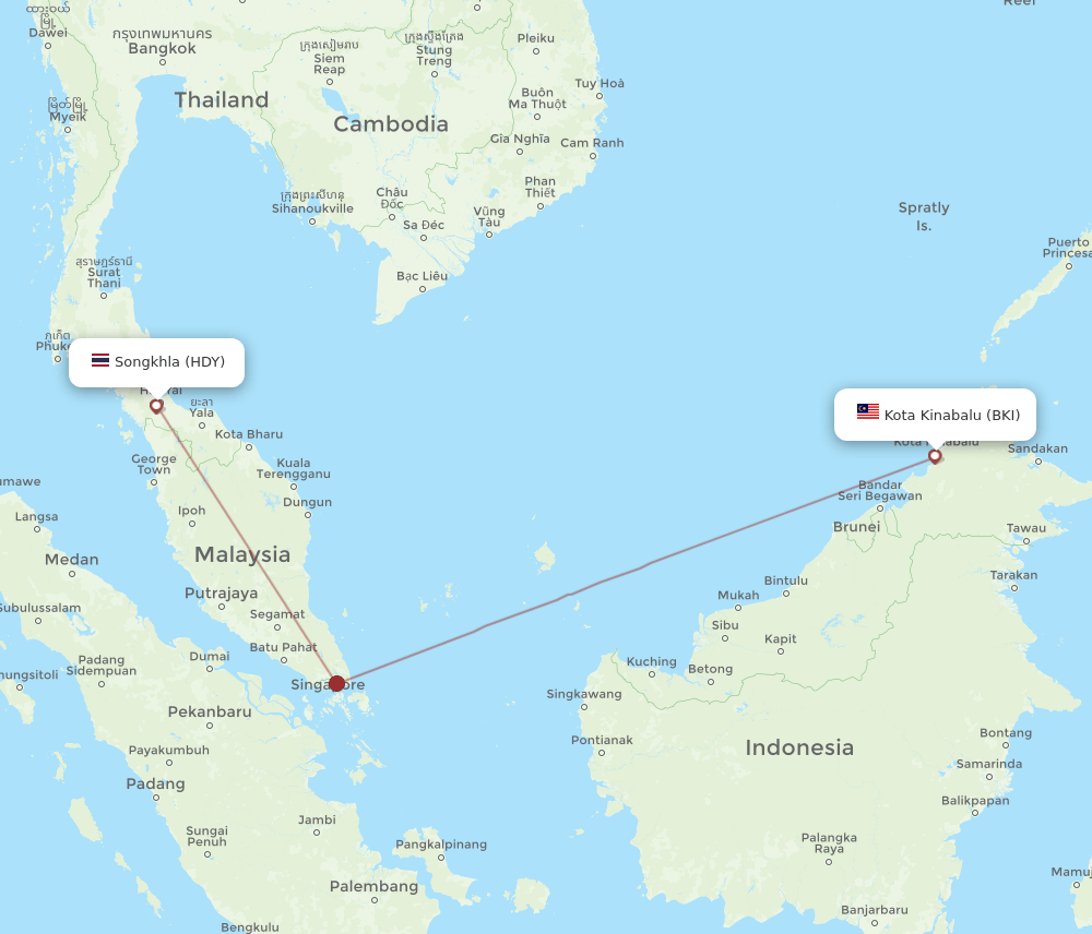 HDY-BKI flight routes