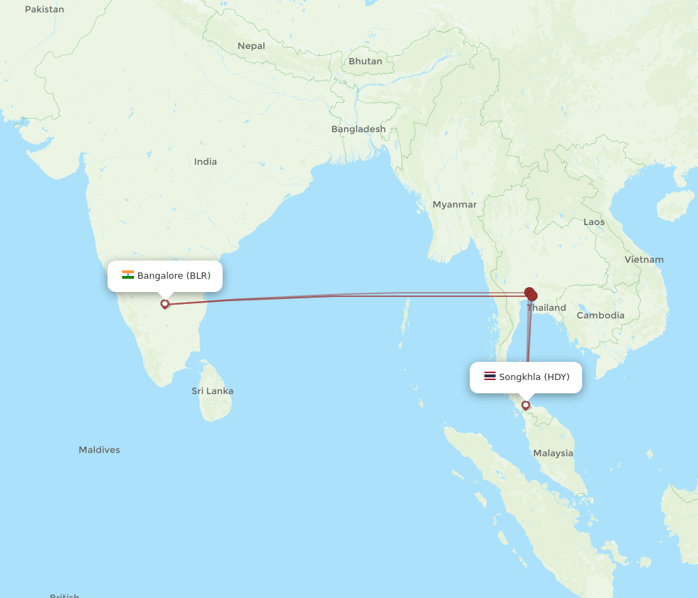 HDY-BLR flight routes