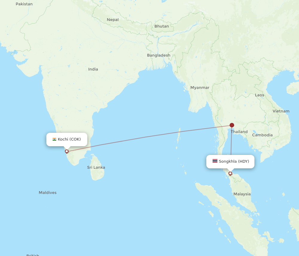 HDY-COK flight routes