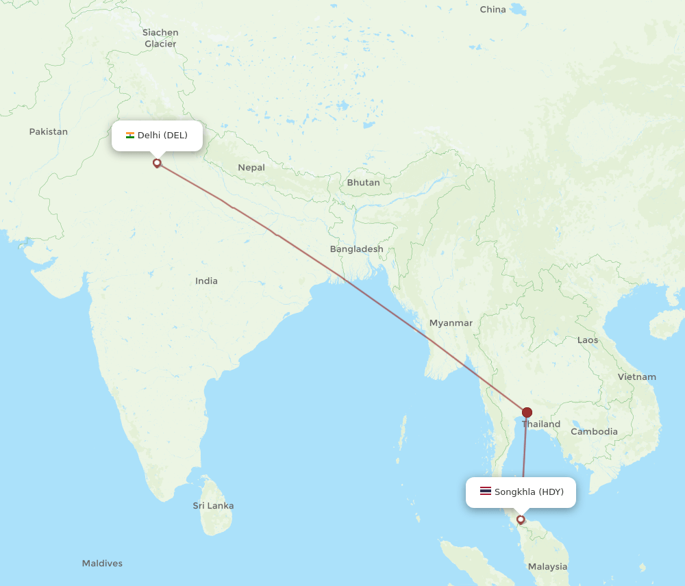 HDY-DEL flight routes