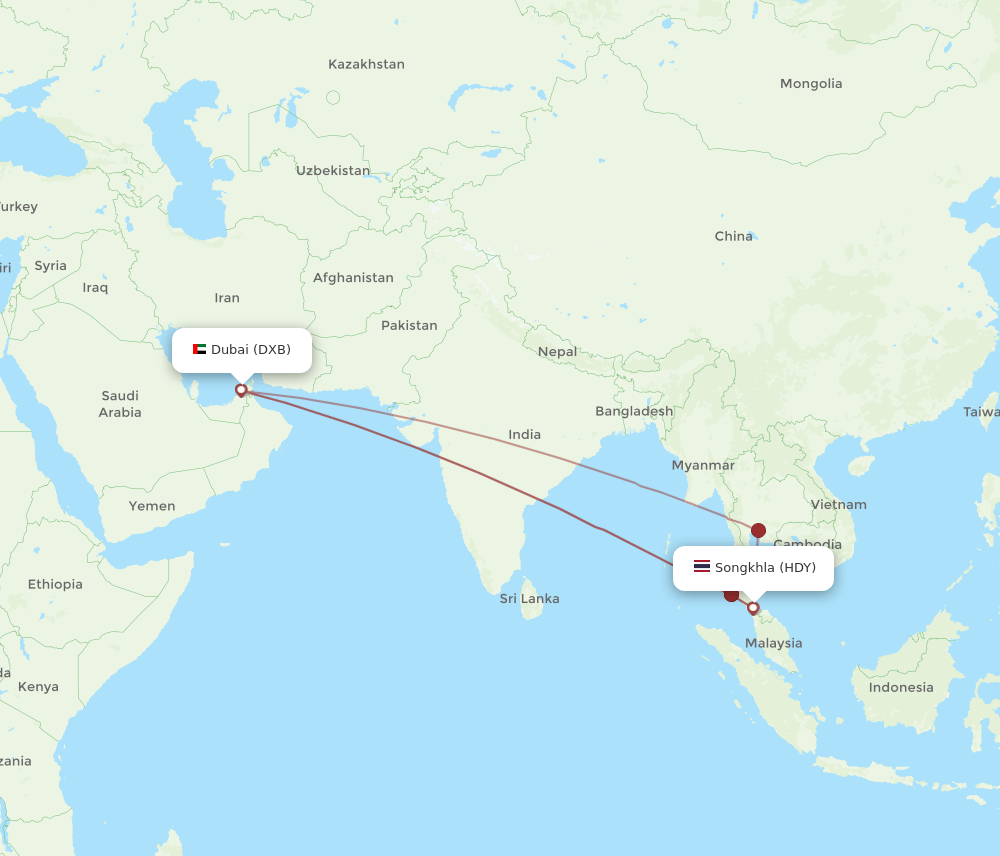 HDY-DXB flight routes