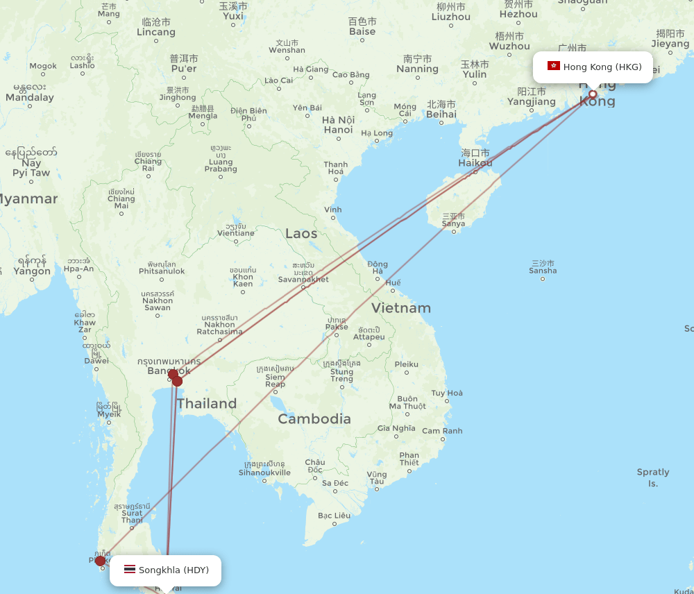 HDY-HKG flight routes