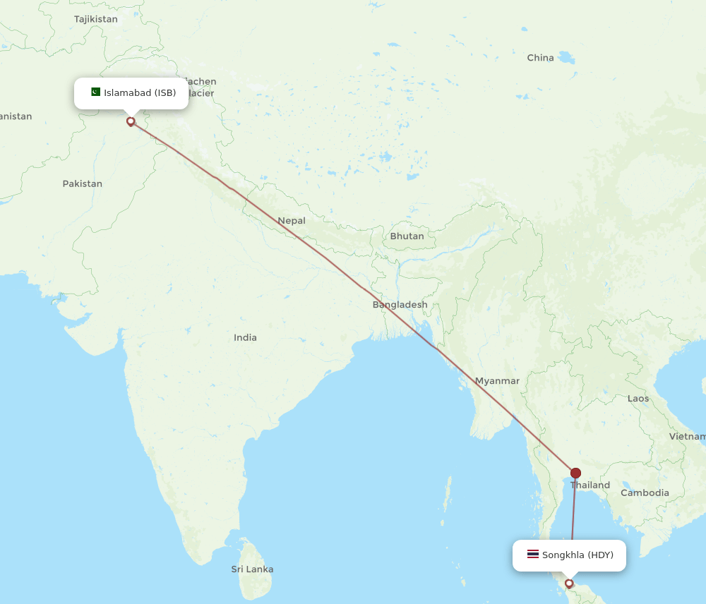 HDY-ISB flight routes