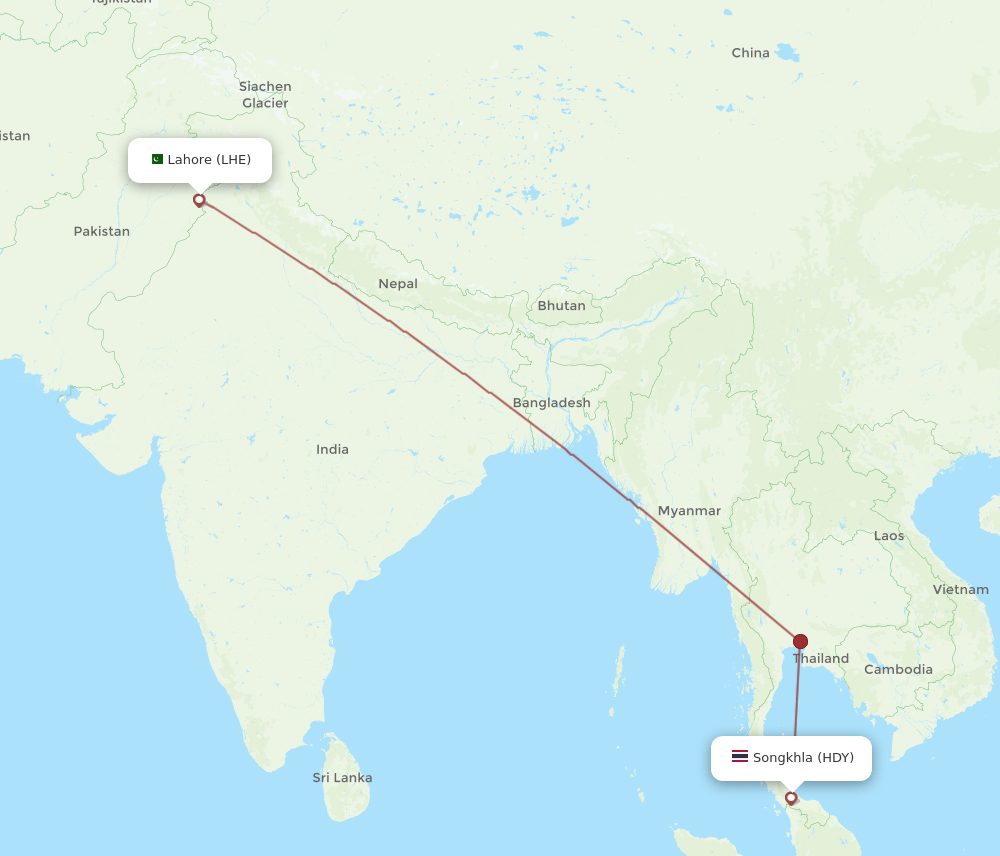 HDY to LHE flights and routes map