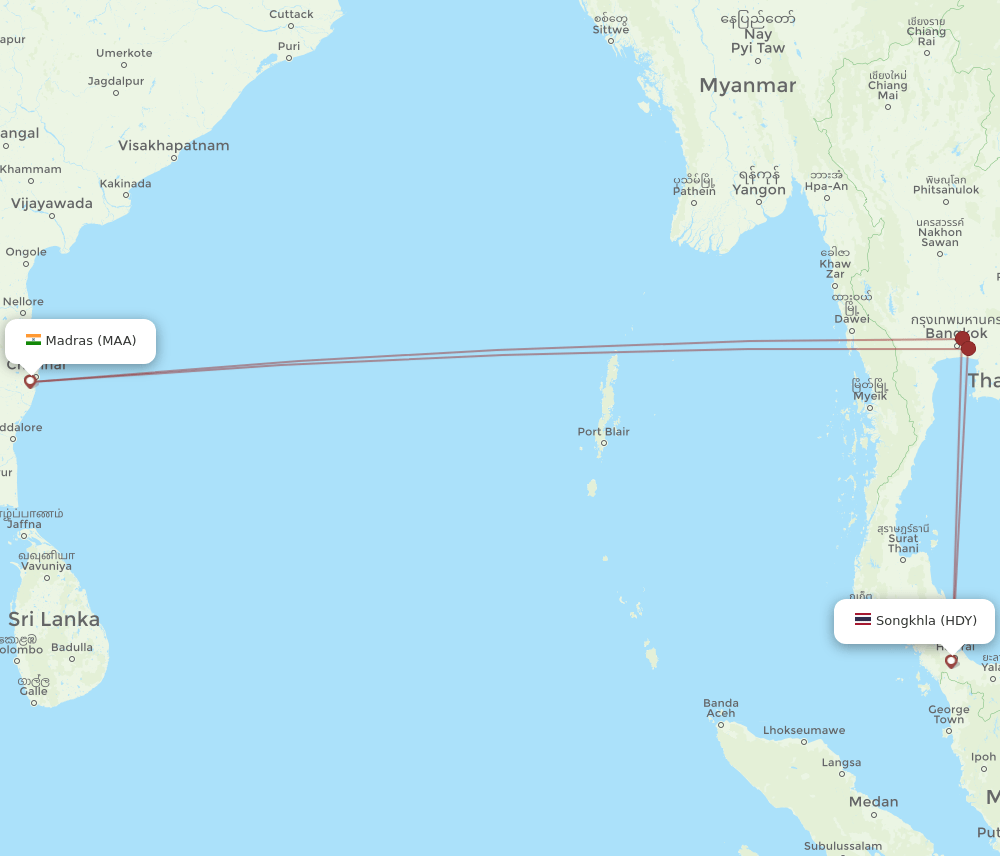 HDY-MAA flight routes