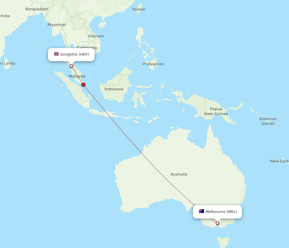 HDY-MEL flight routes