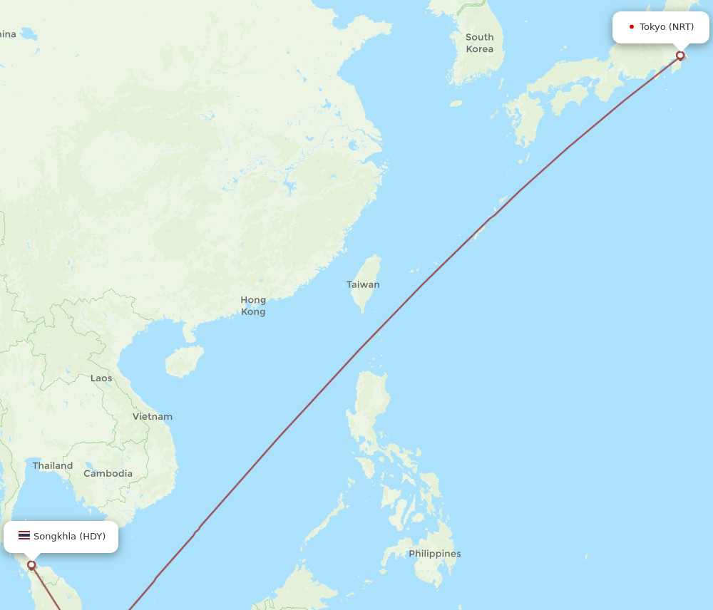 HDY to NRT flights and routes map