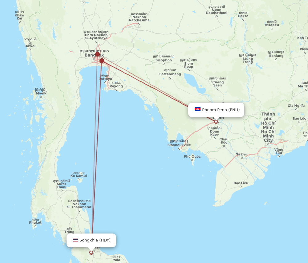 HDY to PNH flights and routes map