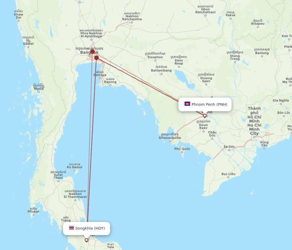 HDY to PNH flights and routes map