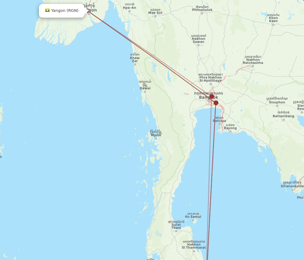 HDY to RGN flights and routes map