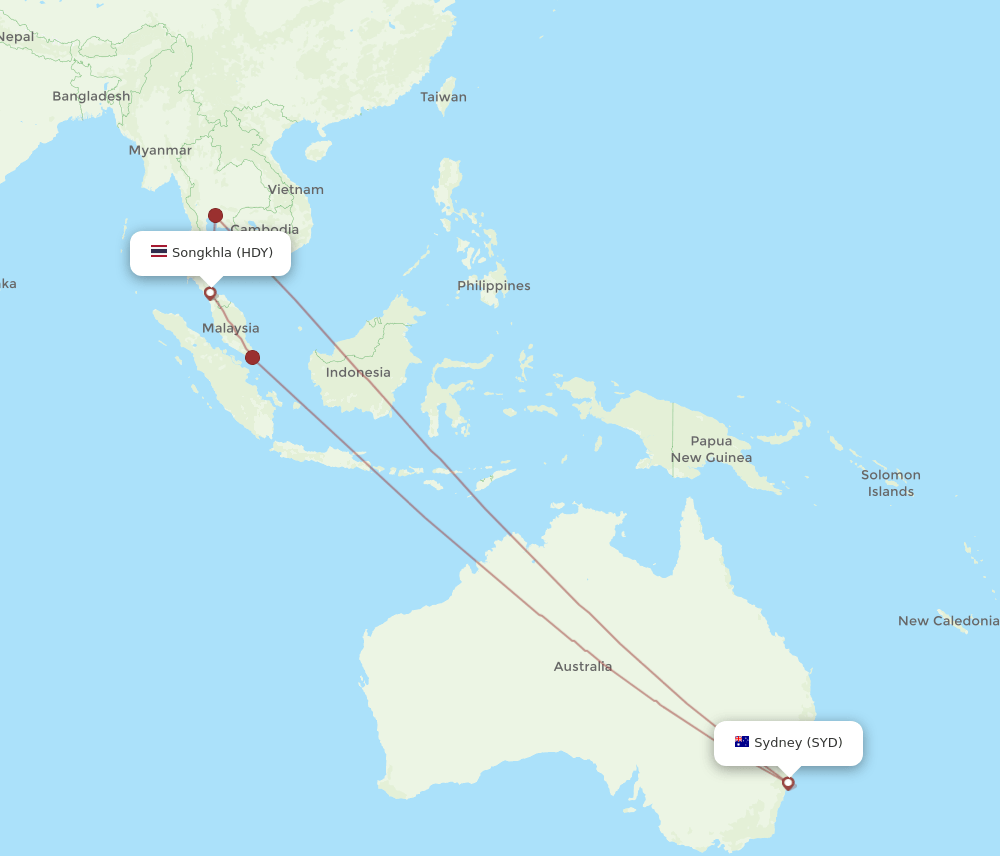 HDY-SYD flight routes