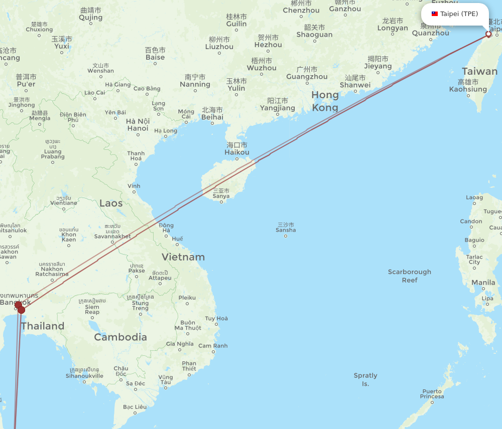 HDY to TPE flights and routes map