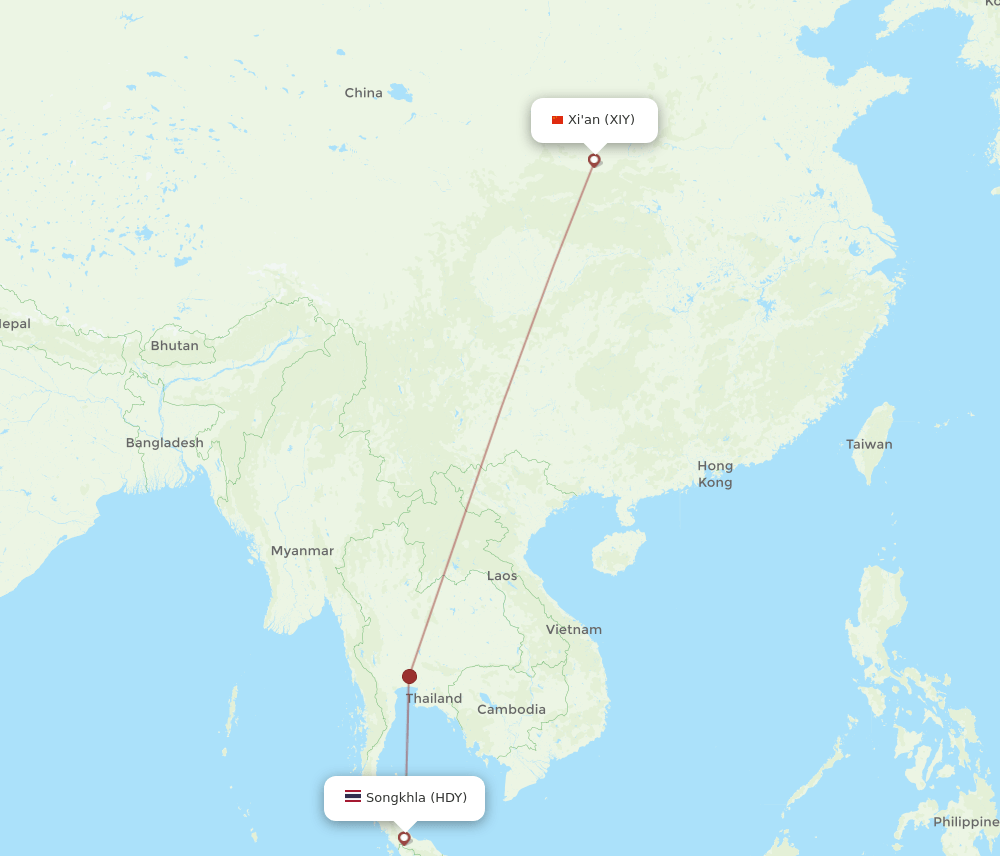 HDY-XIY flight routes