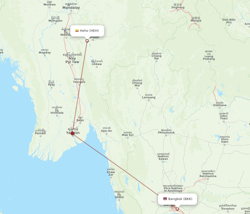 HEH-BKK flight routes