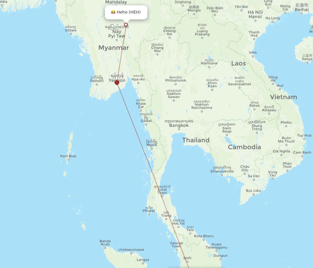 Kuala Lumpur - Heho route map and flight paths
