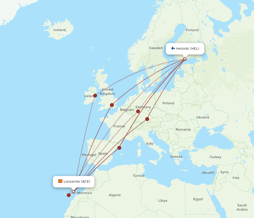 HEL to ACE flights and routes map