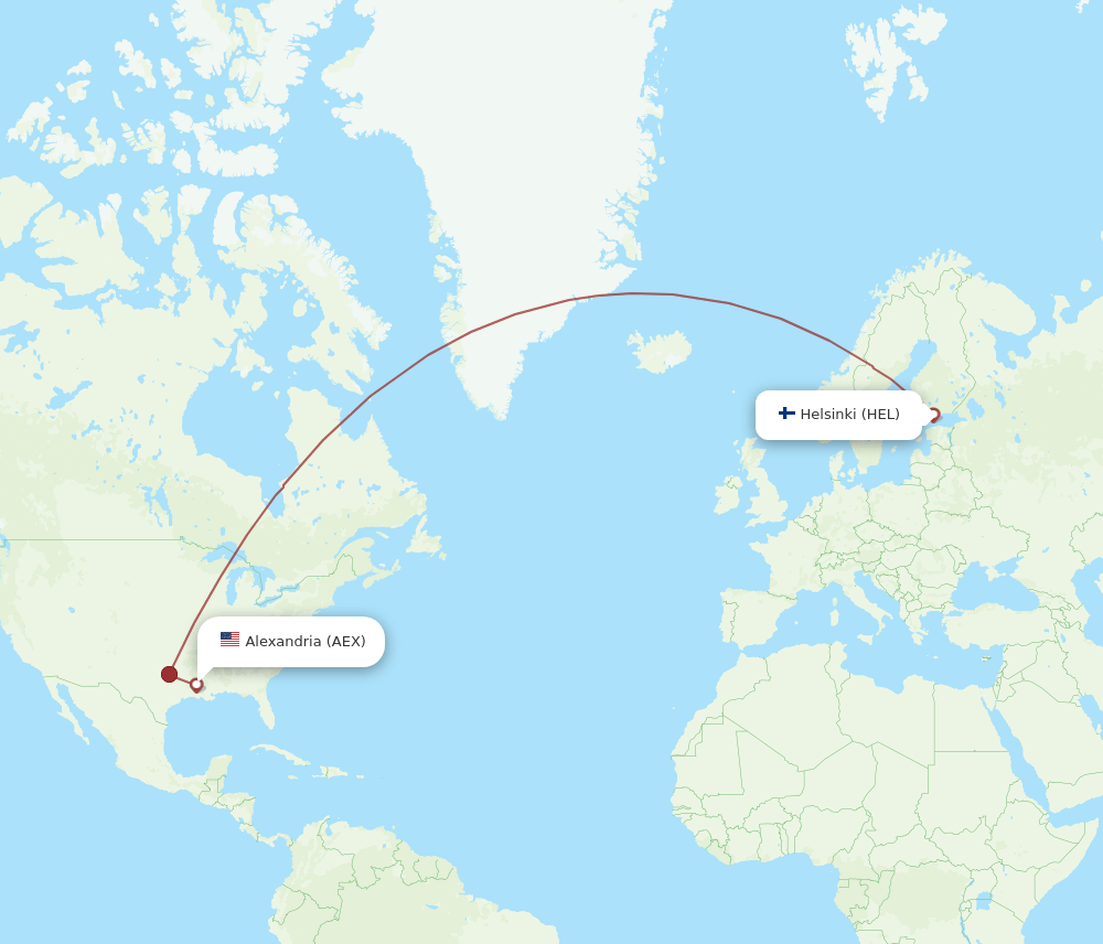 HEL-AEX flight routes