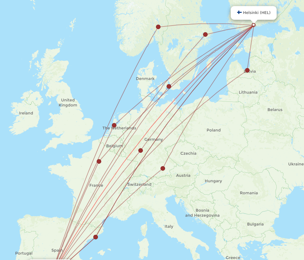 HEL to AGP flights and routes map