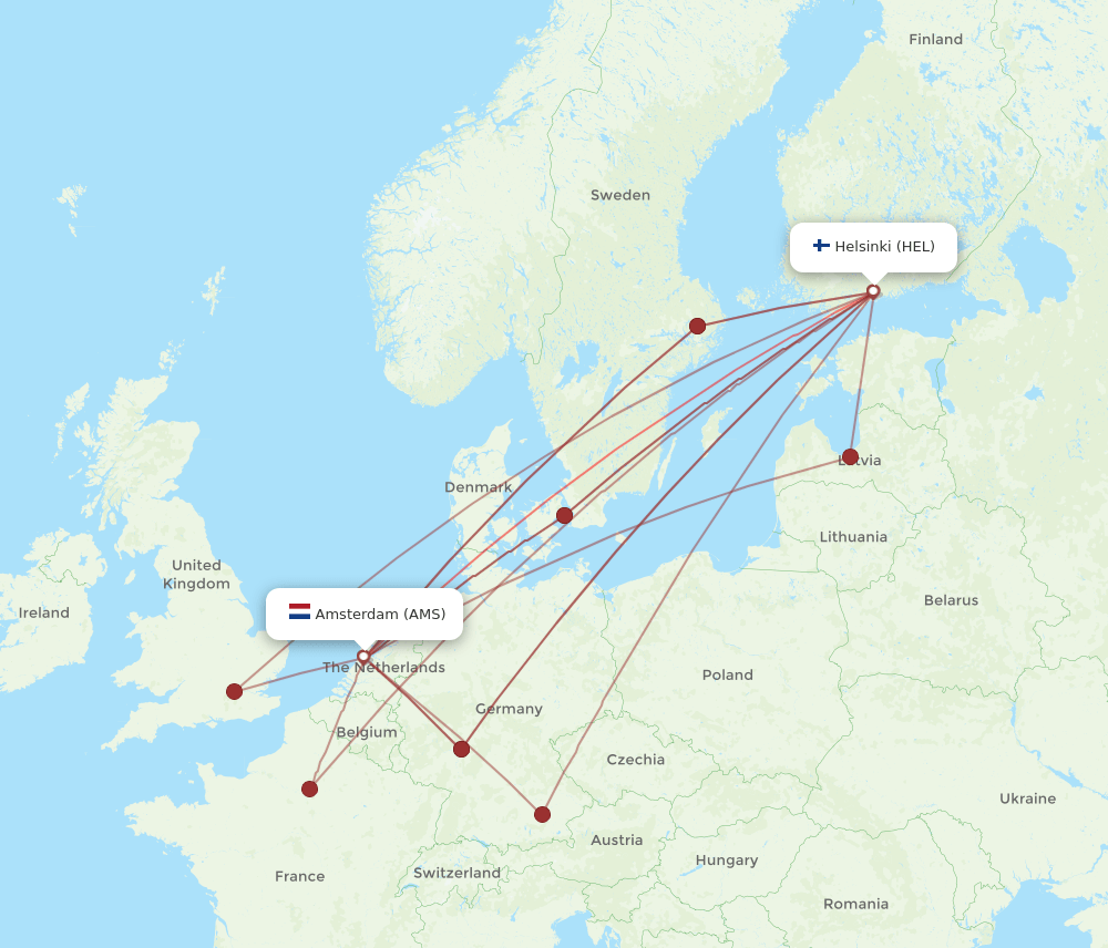 HEL to AMS flights and routes map