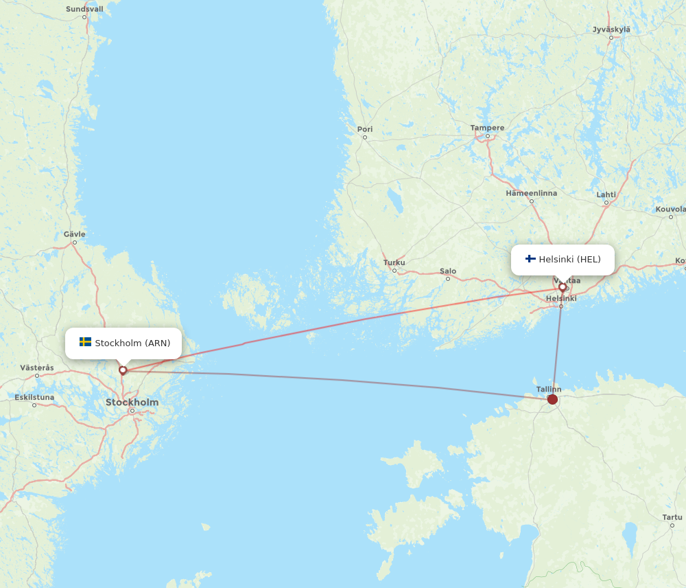 HEL to ARN flights and routes map