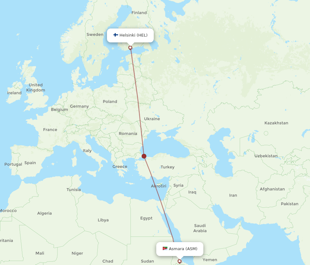 HEL to ASM flights and routes map