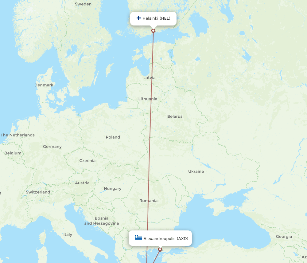 HEL to AXD flights and routes map