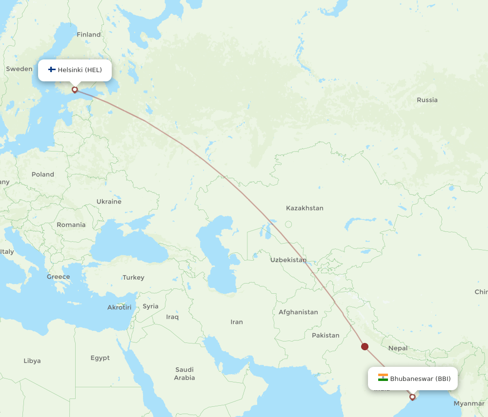 HEL to BBI flights and routes map