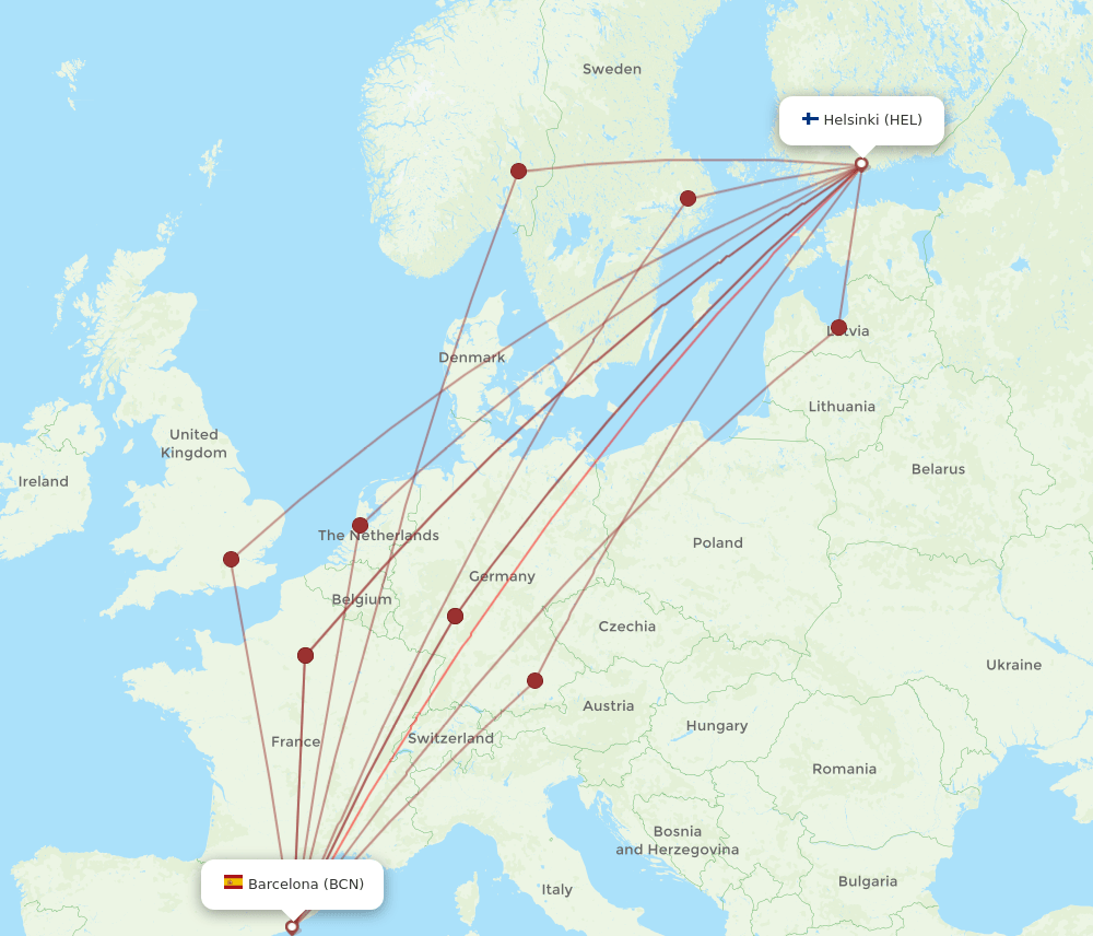 HEL-BCN flight routes