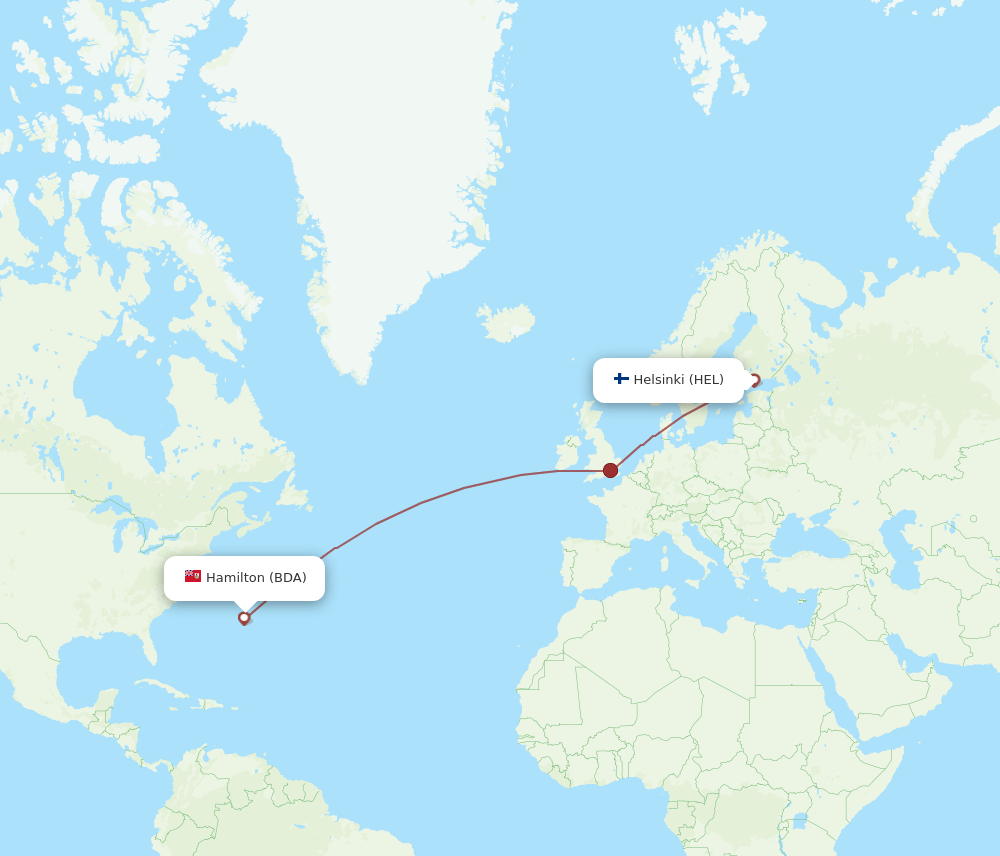 HEL to BDA flights and routes map