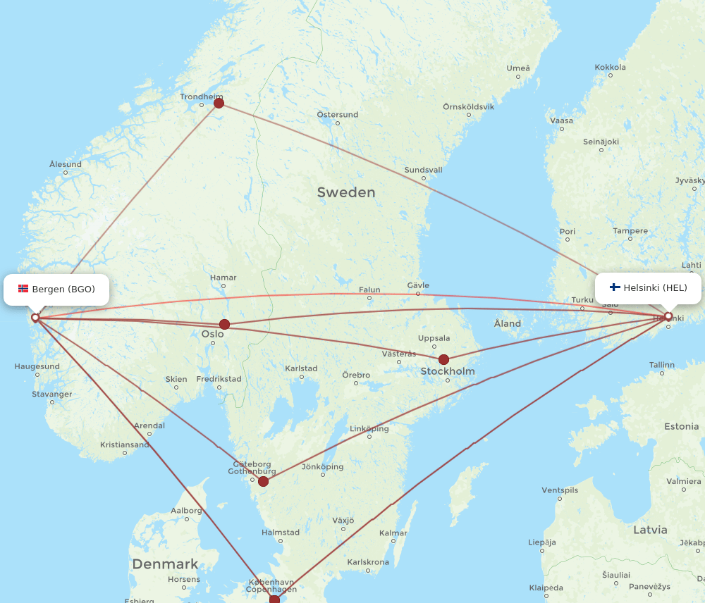 HEL-BGO flight routes
