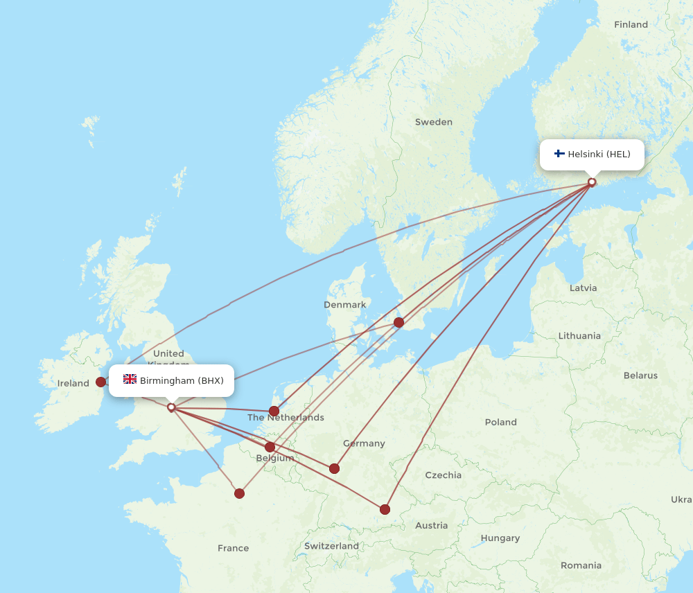 HEL-BHX flight routes