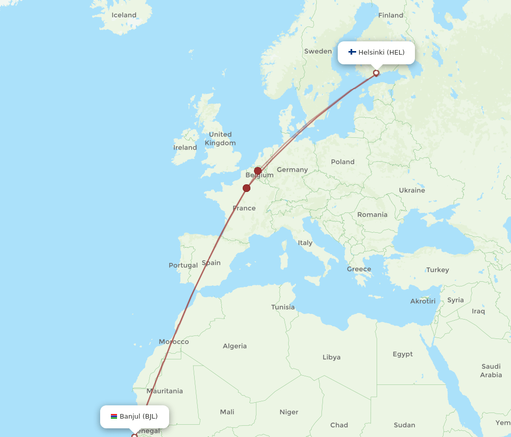 HEL-BJL flight routes