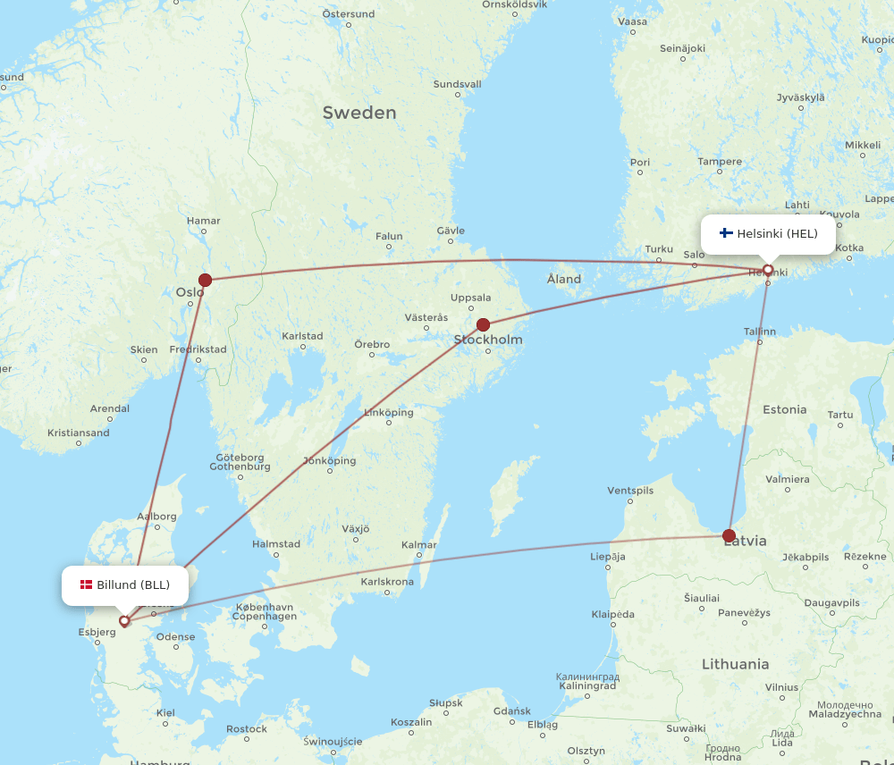 HEL-BLL flight routes