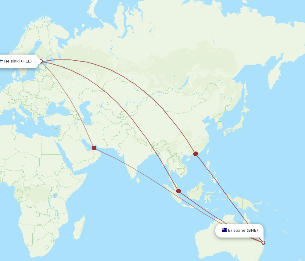 HEL-BNE flight routes