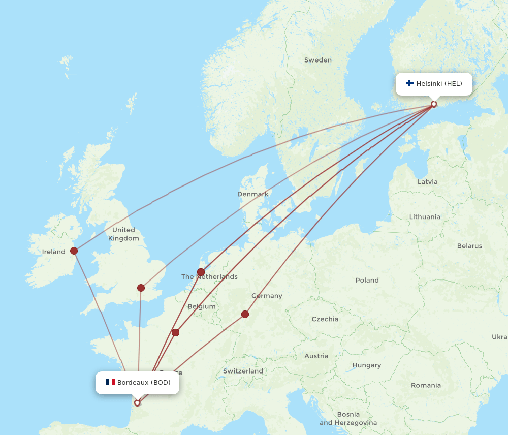 HEL-BOD flight routes