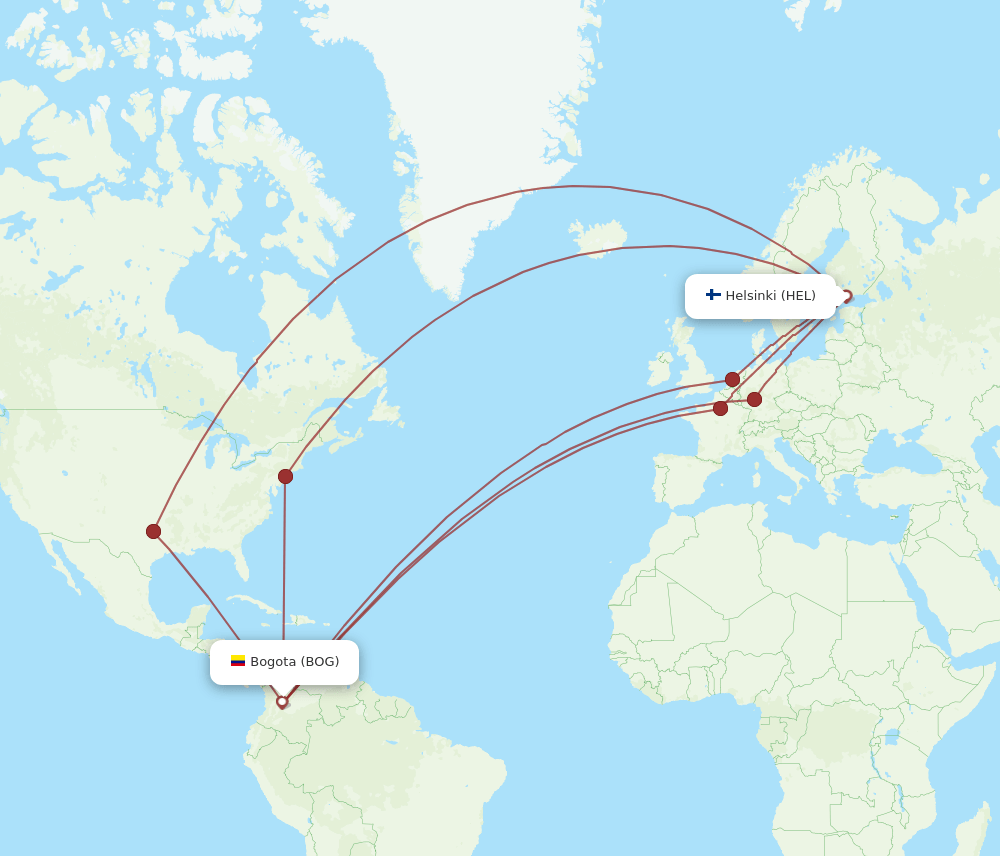 HEL-BOG flight routes