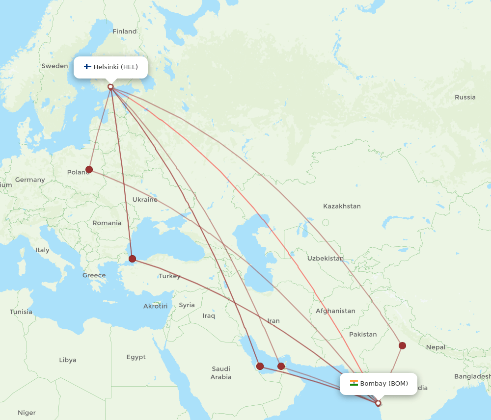 HEL-BOM flight routes