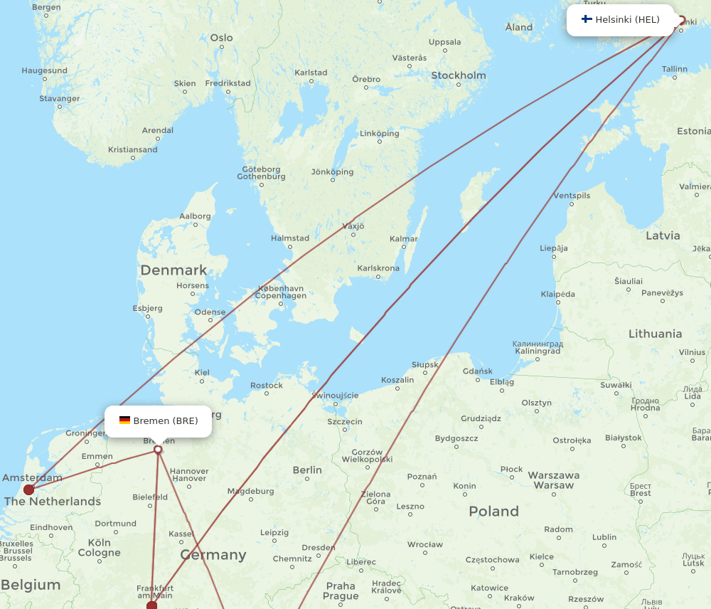 HEL-BRE flight routes