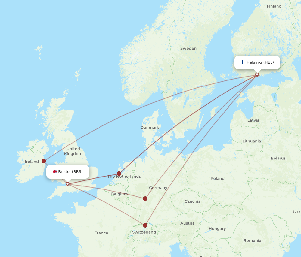 HEL to BRS flights and routes map