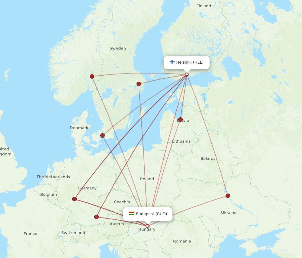 HEL-BUD flight routes